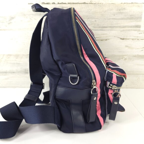 TORY BURCH TILDA STRIPED NYLON MEDIUM BACKPACK WITH ZIP CLOSURE NAVY BLUE PINK.. - Picture 7 of 16